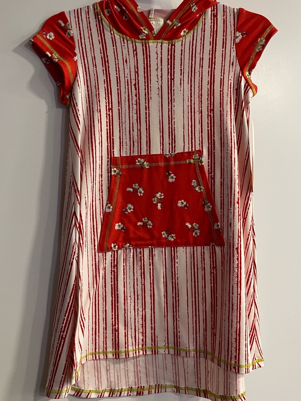 Pink Vanilla Red & White Striped Floral Pocket Hooded Dress
